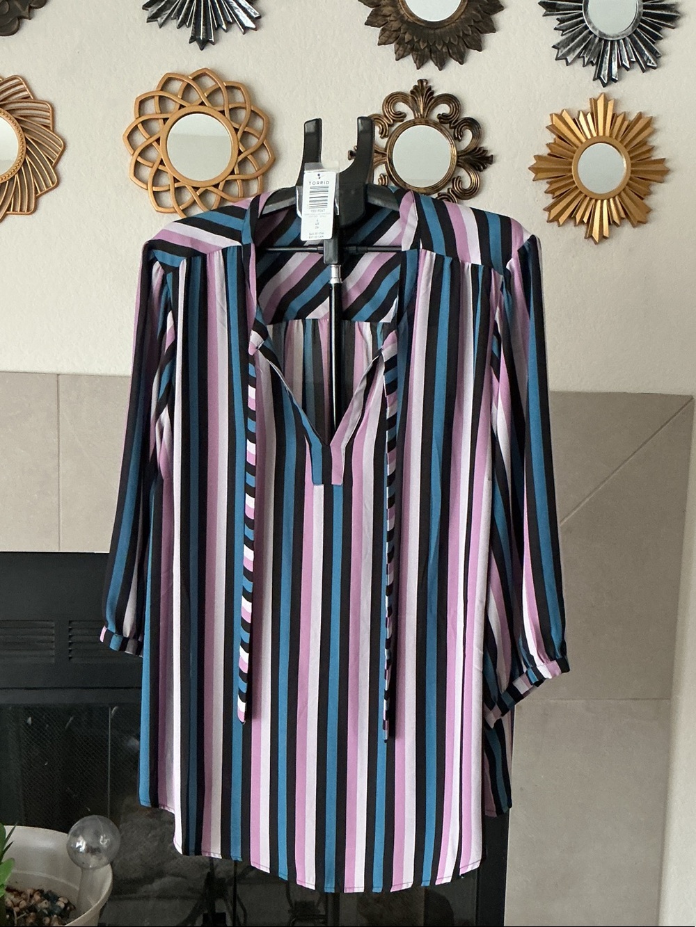 Torrid women’s purple stripe long sleeve tie neck